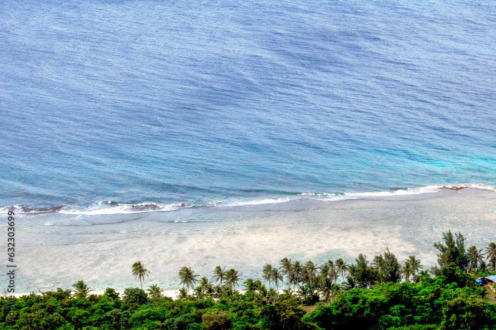 Scenic view of palm fringed beach on Guam