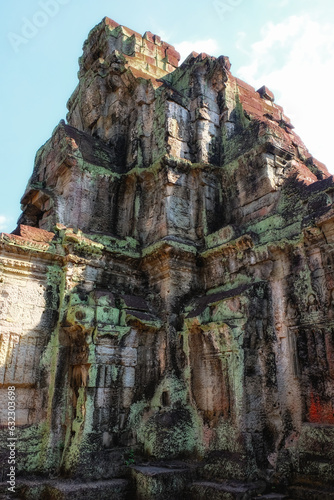 Ancient religious buildings of Southeast Asia damaged by time and weather. Architecture of ancient civilizations.