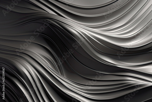 Glossy silver wavy texture. Glowing wallpaper with abstract shapes. Background with curvy shapes. Generative AI