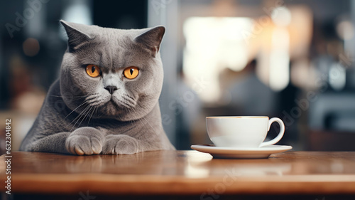 cat and coffee illustration generative ai