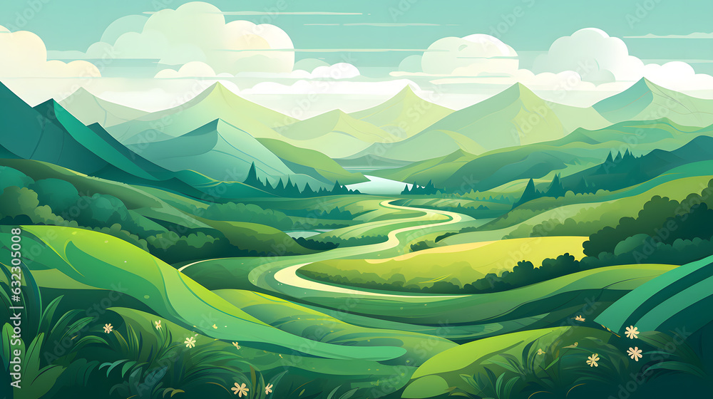 Green mountains landscape flat design background