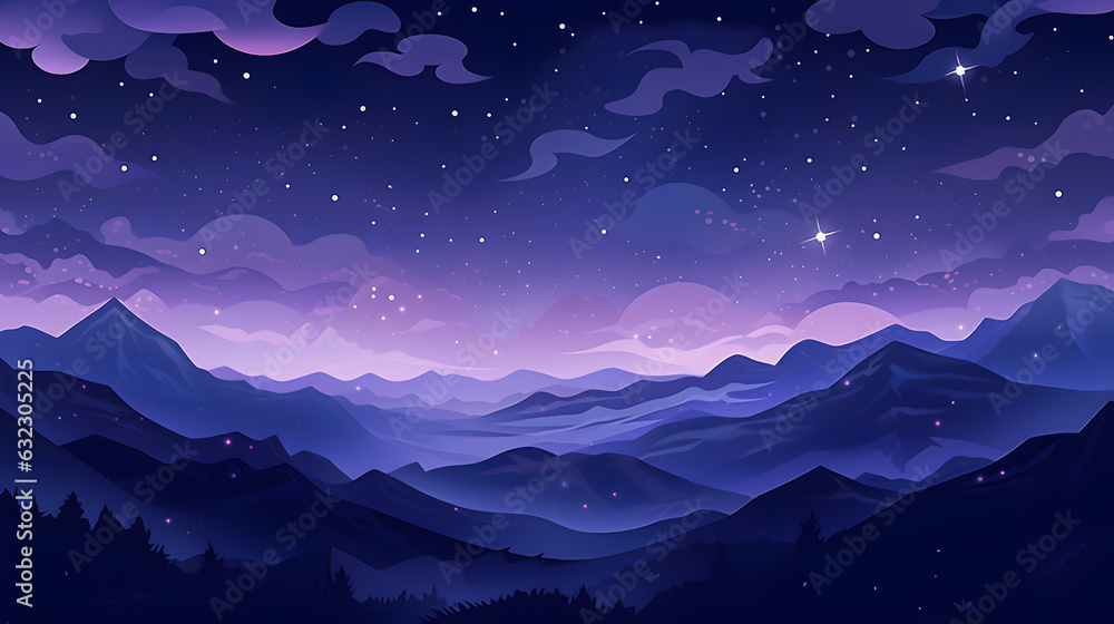 Night mountains landscape flat design background