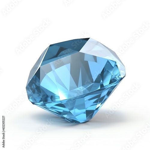 Light Sapphire crystal with shadow on white background