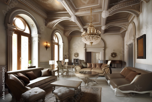 Renaissance style interior of living room in luxury house.