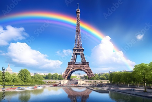 Eiffel Tower and rainbow