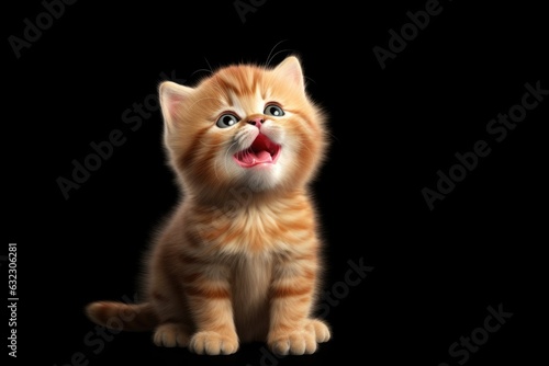 Kitten on black background with copy space. AI Generated