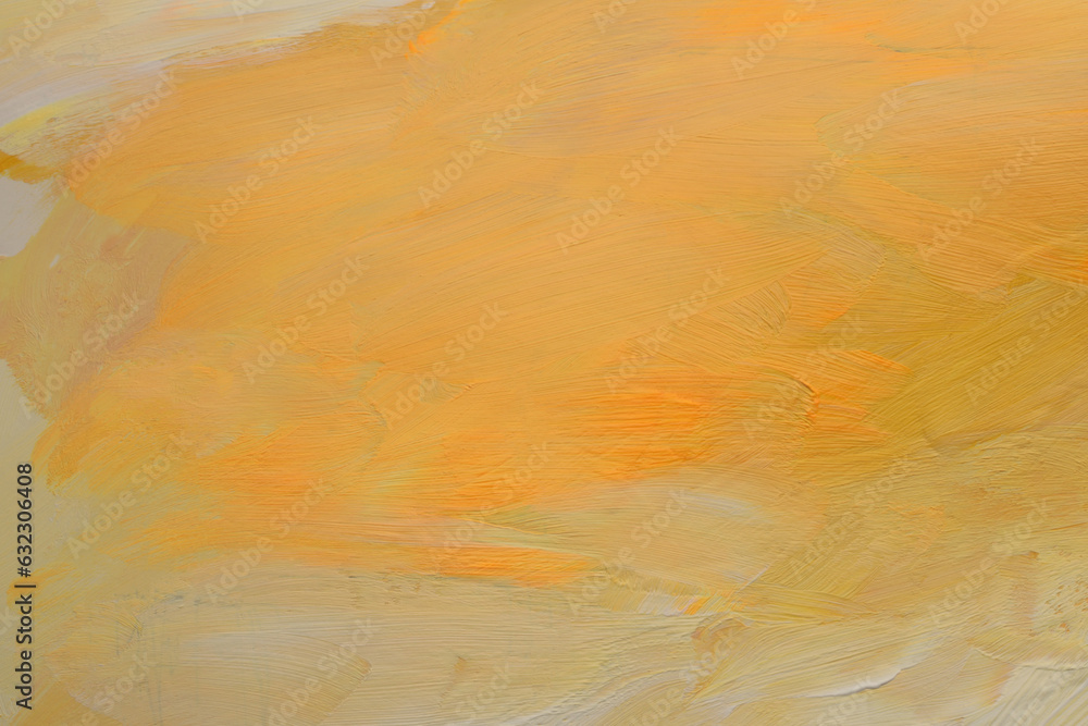 Art oil and acrylic smear blot canvas painting wall. Abstract yellow, orange color stain brushstroke texture background.