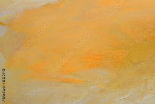 Art oil and acrylic smear blot canvas painting wall. Abstract yellow, orange color stain brushstroke texture background.