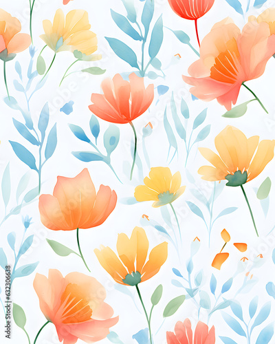 Flowers bloom watercolor  seamless pattern 