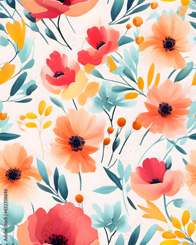 Flowers bloom watercolor  seamless pattern 