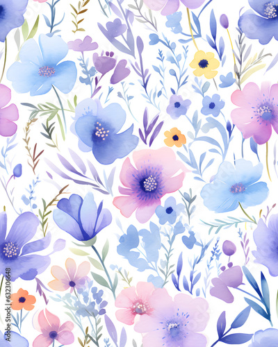 Flowers bloom watercolor seamless pattern 