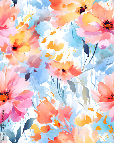 Flowers bloom watercolor  seamless pattern  © Oksana