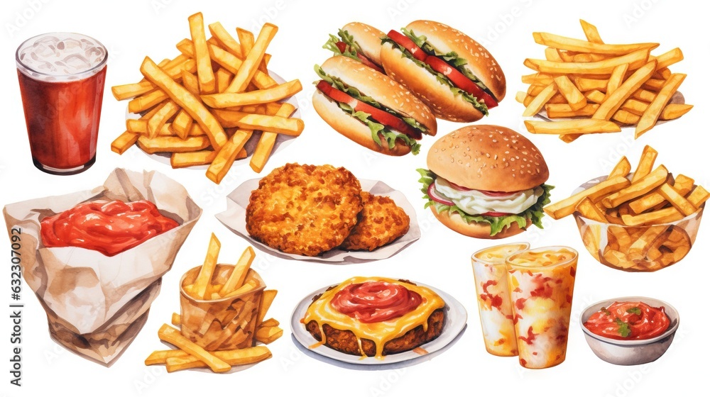 a painting of a bunch of food on a white background. generative ai a painting of a bunch of food on a white background. generative ai