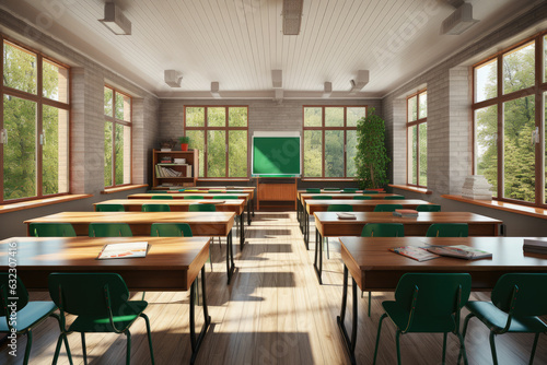 School Classroom with a chalkboard or whiteboard at the front of the room
