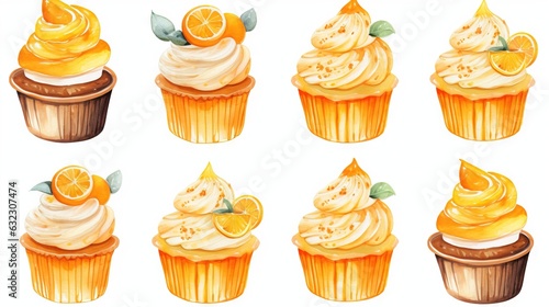  a set of nine cupcakes with orange icing.  generative ai