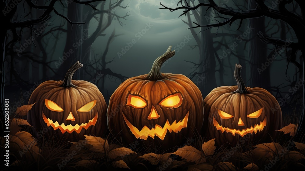 Halloween background with pumpkins, moon, road and graveyard Halloween background with pumpkins, moon, road and graveyard