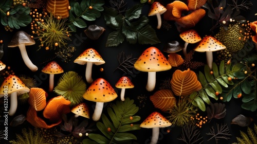 Background with fantasy magical mushrooms in the forest