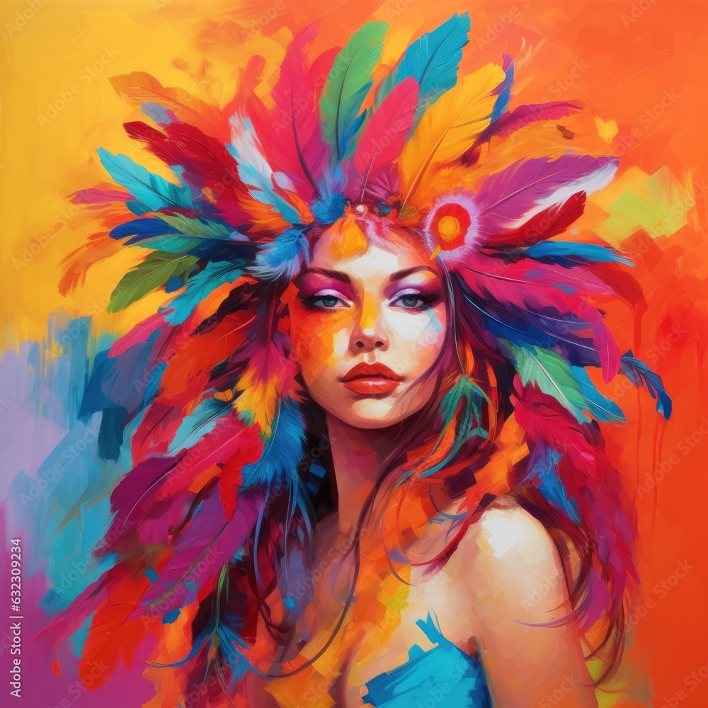 colorful and bright Brazilian carnival illustration. Participant's portrait.