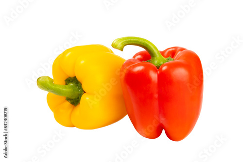 PAPRIKA.Fresh yellow and red bell pepper isolated on white background. Bulgarian salad pepper .Fresh vegetables. Harvest. Vegan. close up