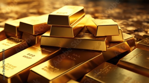 Background with pile of gold bars. Financial success  business investment and wealth concept