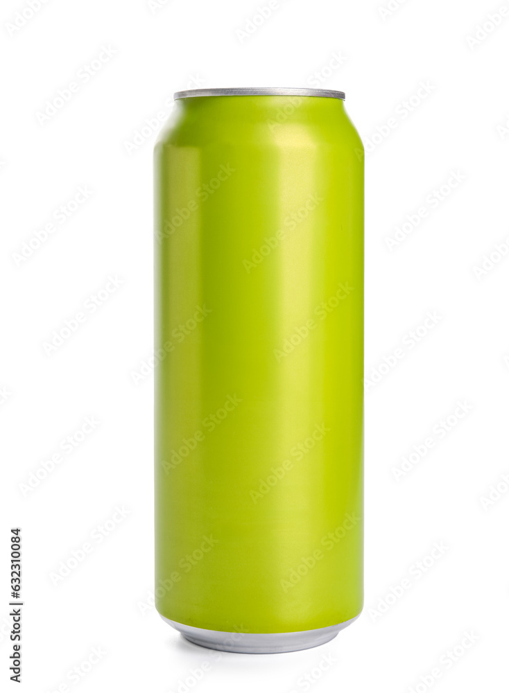 Green can of fresh soda on white background Green can of fresh soda on white background