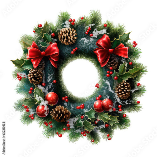Christmas wreath with cones and Christmas decorations. 