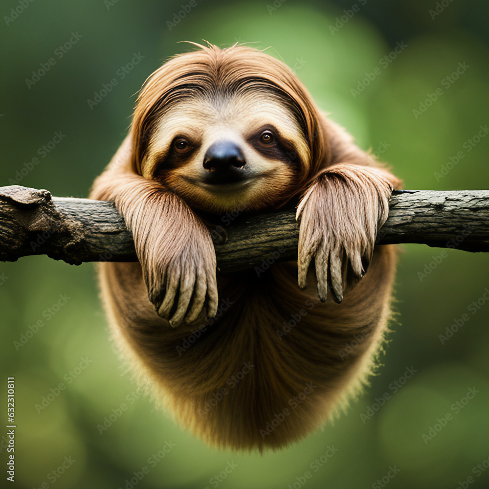 Naklejka premium Sloth curled up on a branch