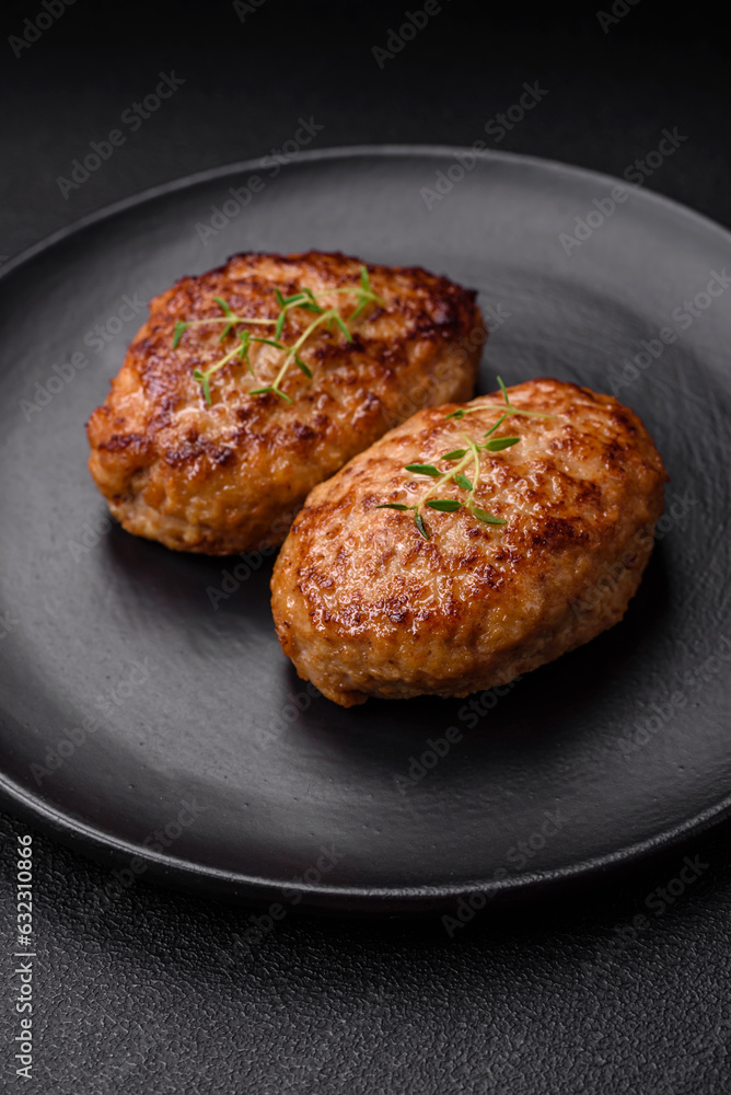 Delicious fresh fried minced fish cutlets with spices and herbs Delicious fresh fried minced fish cutlets with spices and herbs