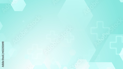 Abstract hexagon cross geometric blue green pattern medical background.