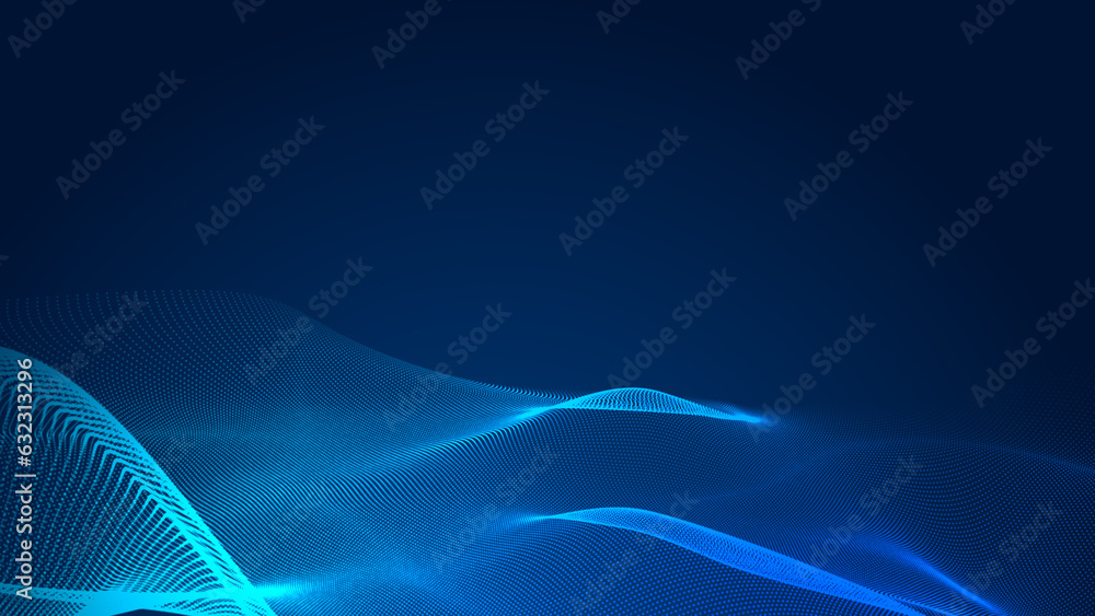 Abstract dot white blue wave gradient texture technology background.