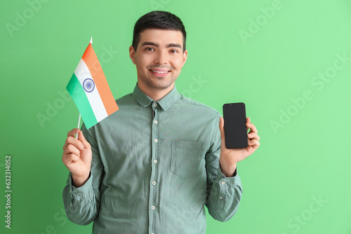 Young man with Indian flag ...