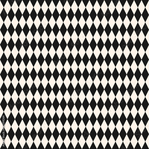 Vector tartan seamless pattern. Harlequin ornament in black and white color. Checkered texture. Traditional background pattern with small rhombuses, checks grid, diamonds. Repeat decorative design