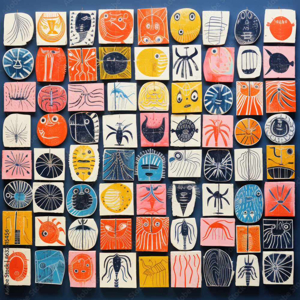 Set of abstract Ocean animal life stickers. Set of abstract Ocean animal life stickers.