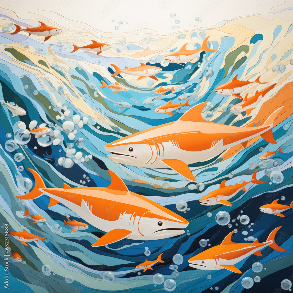 Set of abstract Ocean animal life stickers. Set of abstract Ocean animal life stickers.