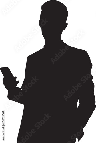 business man browsing cell phone vector silhouette