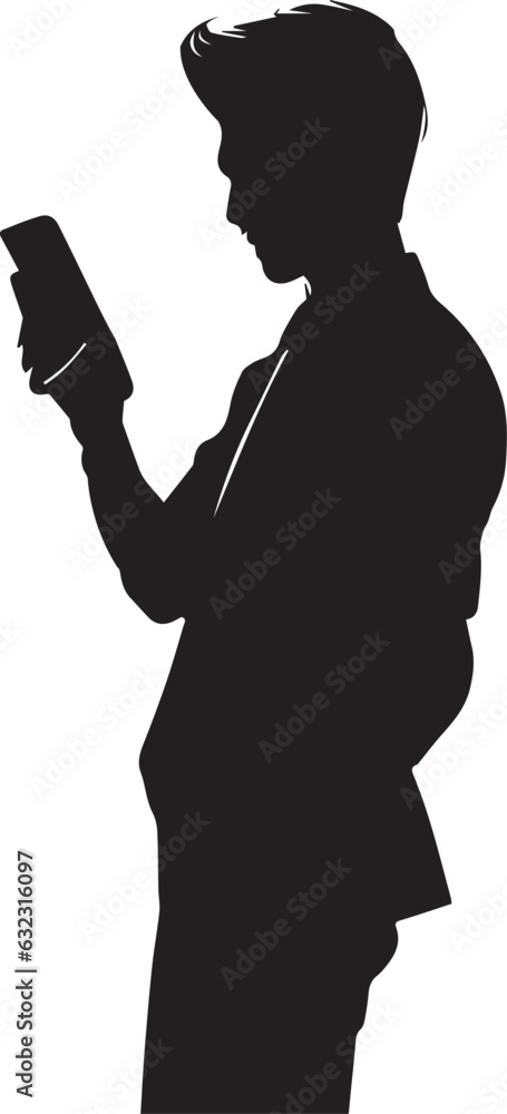 business man browsing cell phone vector silhouette