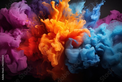 Colorful art of powder dust explosion. Holi color festival . Abstract modern digital art.