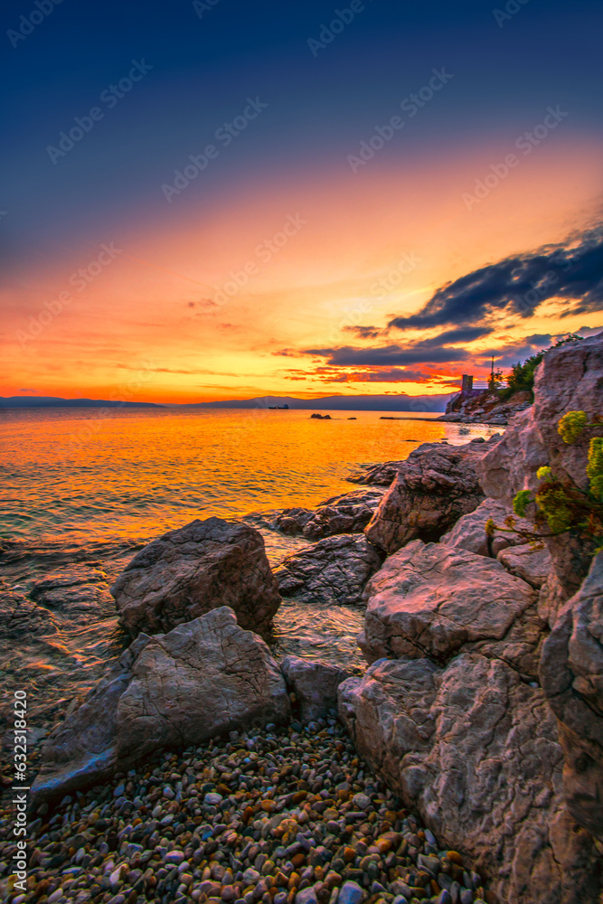 Croatia, Europe, Rijeka resort, Kostrena beach, Istria, Europe,  spectacular croatian sunset view...exclusive - this image is sold only on Adobe stock