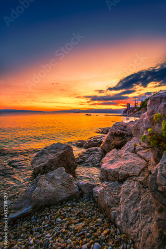 Fototapeta Naklejka Na Ścianę i Meble -  Croatia, Europe, Rijeka resort, Kostrena beach, Istria, Europe,  spectacular croatian sunset view...exclusive - this image is sold only on Adobe stock