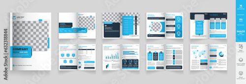 Brochure layout template design, 16-page blue color template brochure design, modern brochure design