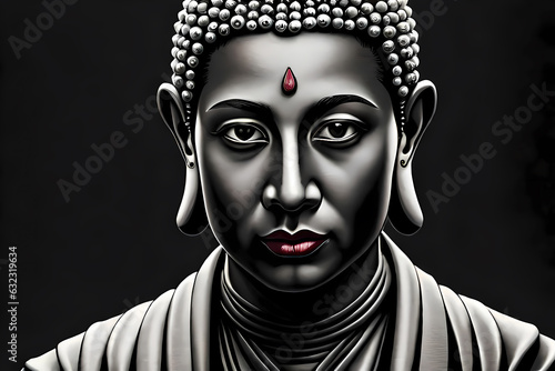 Black and white portrait of Buddha