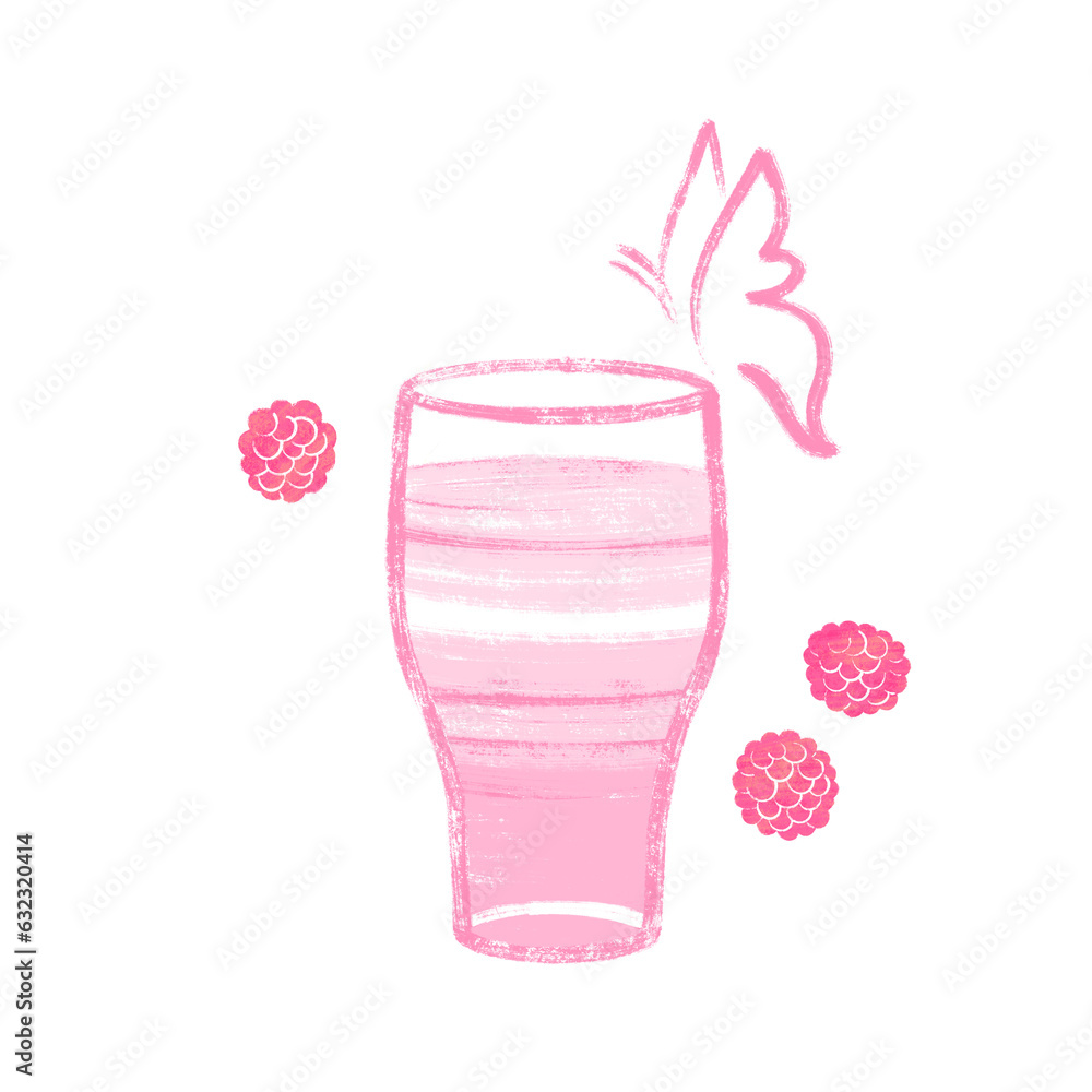 Colorful sketch of cocktail drink with raspberry Colorful sketch of cocktail drink with raspberry