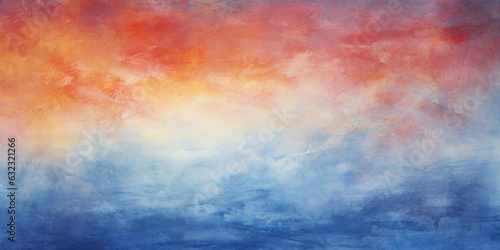 An abstract watercolor painting portraying a vibrant summer sunset, with intense orange and red hues blending into the dark indigo of the night sky, wet on wet technique
