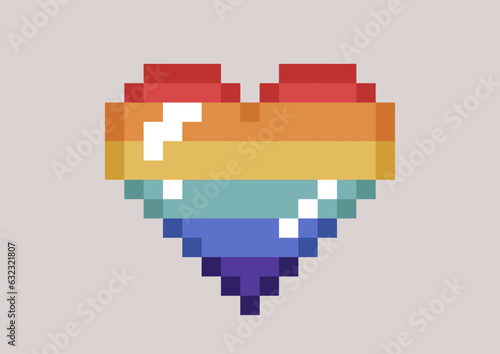 A glowing rainbow pixel heart as a symbol of LGBTQ+ movement and human rights