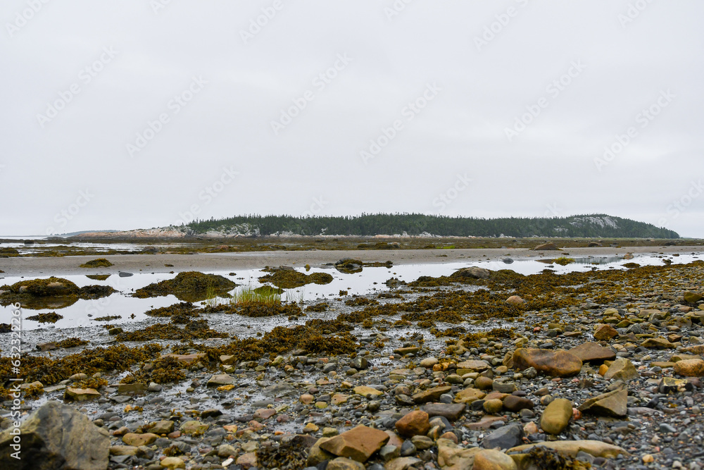 The Ilet Canuel and rocks on the shore in Rimouski, Quebec, Canada