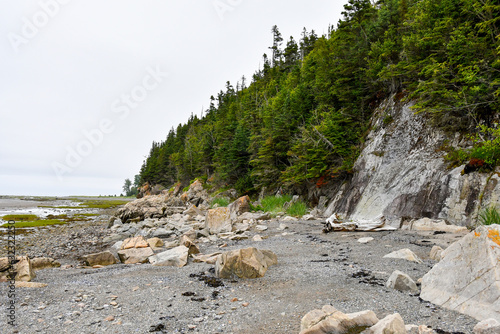 Scenery of a cloudy day of the shore or coastline of the st-Lawrence river in Rimouski, Quebec, Canada