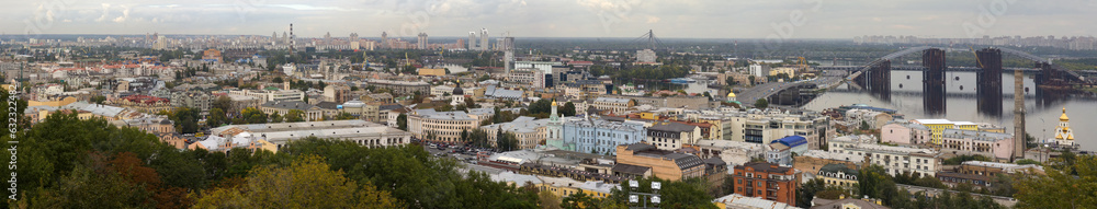 The city of Kyiv, the capital of Ukraine, in the frame of the camera, a panorama of Podil - the most ancient part of the community.