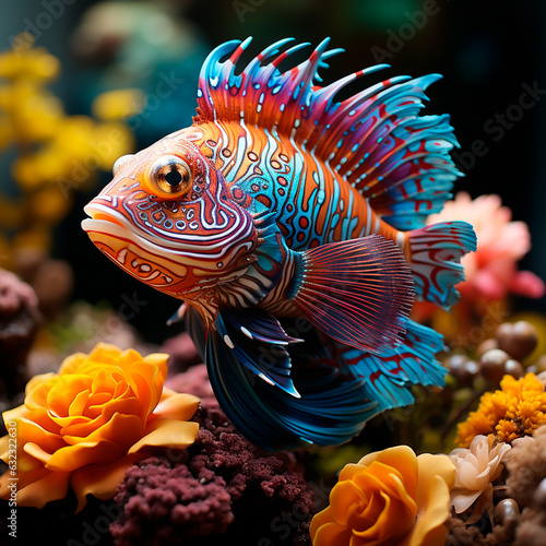 colorful fish in aquarium, close up