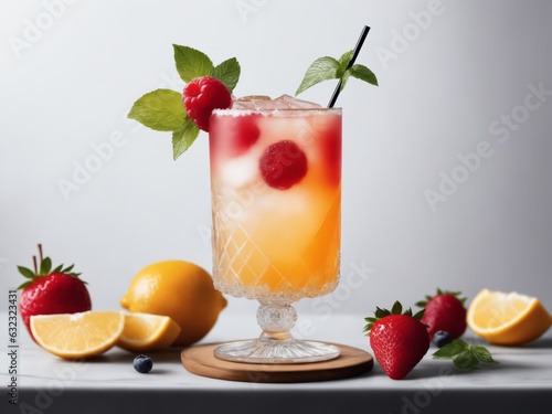 a beautiful mix cocktail on a white background photography