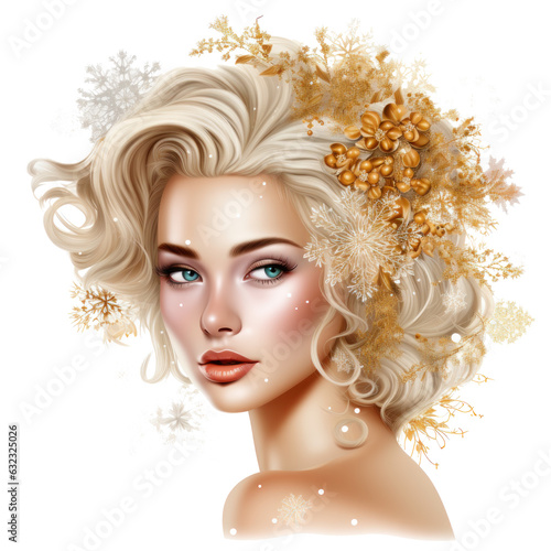 Beauty girl with golden snowflakes © olegganko